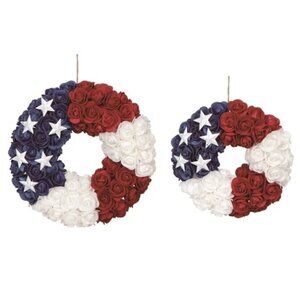 Americana USA Flag Silk Rose Wreath Set 9-12" Summer Decor Patriotic